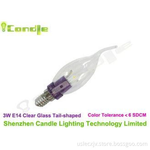 Shatterproof Glass High Lumen Led Candle Lamps 3w With 5000